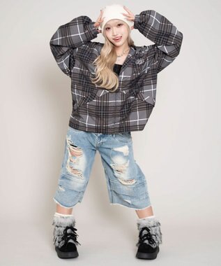 WEGO 【ユニセックス着用ITEM/MLサイズ展開】チェックロゴフードブルゾン ブラックその他