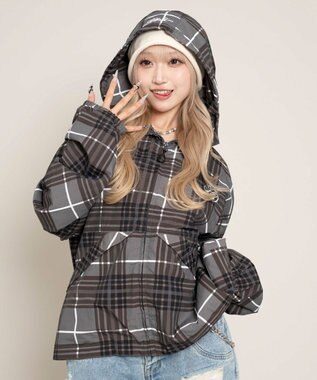 WEGO 【ユニセックス着用ITEM/MLサイズ展開】チェックロゴフードブルゾン ブラックその他