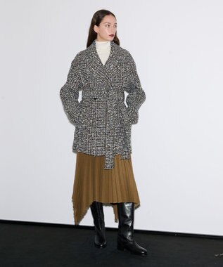 JOSEPH ウールツィード　ダブルブレステッドコート Black combo