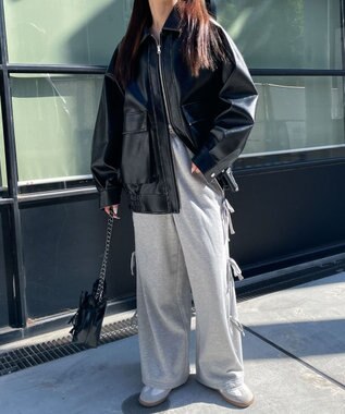 WEGO 【裏起毛】サイドリボンスウェットパンツ 杢グレー