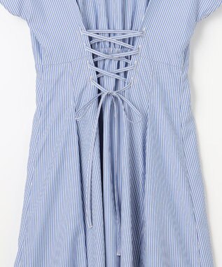 Feroux 【洗える】パールボタンストライプ シャツワンピース ネイビー系1