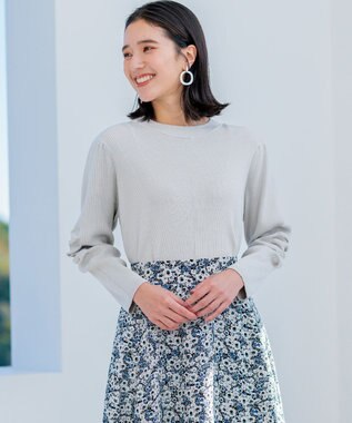 組曲 L Elena フリルスリーブ ニットプルオーバー ライトグレー系