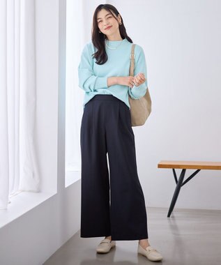 ANY イージーケアライトストレッチワイドパンツ ネイビー