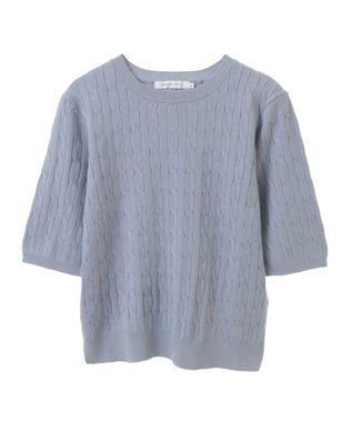 AMERICAN HOLIC ケーブル５分袖ニットプルオーバー Grayish Blue