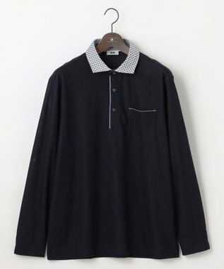 JOSEPH ABBOUD 【キングサイズ・消臭などの高機能】オーガニックコットン ダディ 長袖 ポロシャツ ネイビー系