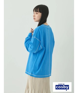 earth music&ecology Ｃｏｓｂｙ×ｅａｒｔｈ　配色ステッチロングＴシャツ Turquoise Blue