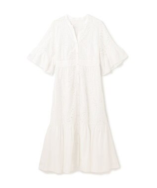 GRACE CONTINENTAL ヤシ柄カットワークワンピース ホワイト