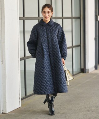 #Newans 【セレモニーにも】〈亀恭子さんコラボ〉キルティングロングコート ネイビー