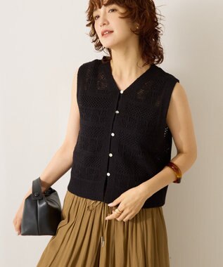 AMERICAN HOLIC 【前後2WAY】レース編みニットベスト Black