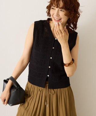 AMERICAN HOLIC 【前後2WAY】レース編みニットベスト Black