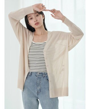 earth music&ecology 接触冷感Ｖネックカーディガン Light Beige