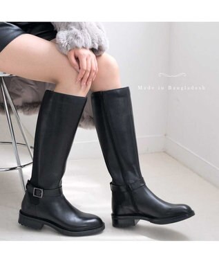 Pointer 本革ベルトデザイン 裏起毛 ロングブーツ ブラック