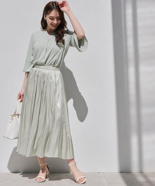 ANY SIS 【接触冷感・吸水速乾・UVケア】エアリードレープスムース 七分袖 ブラウス ミント