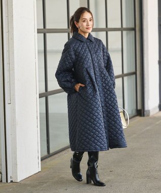 #Newans 【セレモニーにも】〈亀恭子さんコラボ〉キルティングロングコート ネイビー