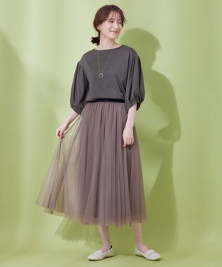 ANY シルケットスムースパフスリーブトップス チャコール