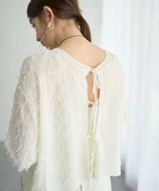 YECCA VECCA 2wayリボンフリンジニットカーディガン Off White