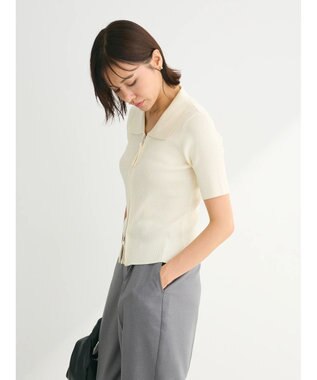 Green Parks ５分袖衿付きＺｉｐプルオーバー Ecru