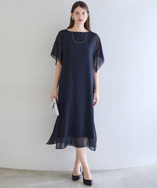 23区 S 【APPLAUDIR】シフォンジョーゼット コンビドレス ネイビー系