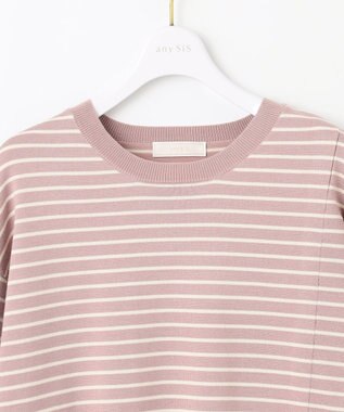 ANY SIS 【洗える】サイドスリット ニット ピンク×アイボリー