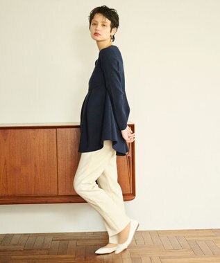 #Newans 【洗える】フォルムペプラムチュニックニット ネイビー