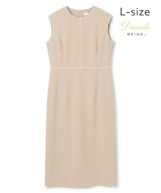 BEIGE， 【Lsize・セットアップ対応】CINDY / 配色ライン クルーネックドレス Taupe x White