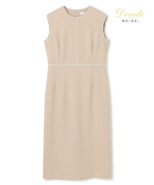 BEIGE， 【セットアップ対応】CINDY / 配色ライン クルーネックドレス Taupe x White