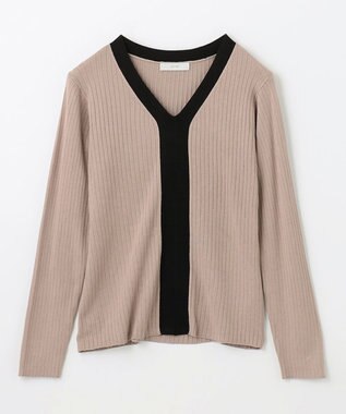 ANY 【洗える】Vネック リブニット ブラウン系1