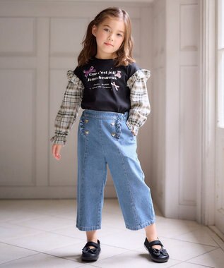 ANY KIDS チェック袖 ドッキング プルオーバー ブラック