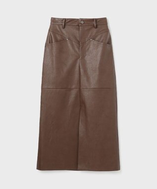 GRACE CONTINENTAL クラッシュレザータイトスカート ブラウン