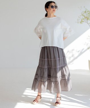 組曲 【洗える】レーシーボイル スカート ライトグレー系