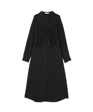 Green Parks ＳＥＴ２点フリルビスチェ＋シャツワンピース Black