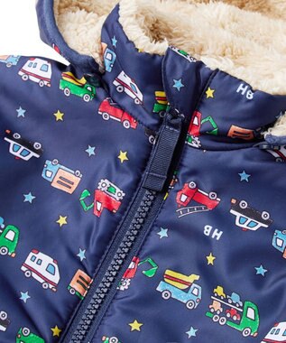 MIKI HOUSE HOT BISCUITS 【80-120cm】 裏ボアフリース リバーシブル総柄ジャンパー 紺