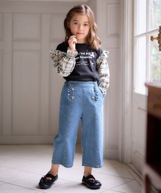 ANY KIDS チェック袖 ドッキング プルオーバー ブラック