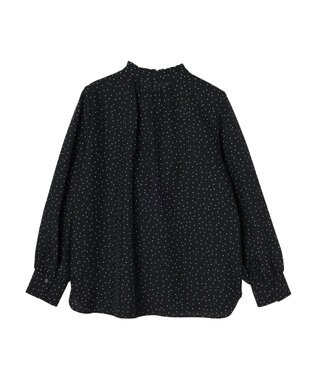 Green Parks ＢＰ　ケア楽　スタンドフリルブラウス Dot Black