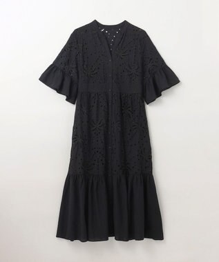 GRACE CONTINENTAL ヤシ柄カットワークワンピース ブラック
