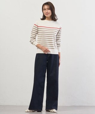 J.PRESS LADIES Rayon Stretch Border ニット オフ×モカ×ブラッドオレンジ系