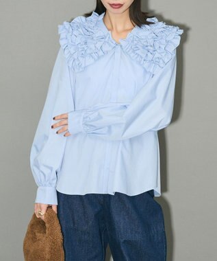 Green Parks フリルビッグカラーブラウス Sax