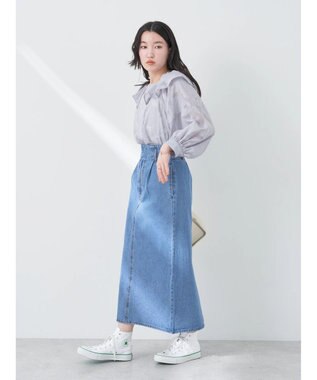 earth music&ecology ジャガードフリルブラウス Light Gray