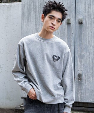 WEGO 【ユニセックス着用ITEM/裏起毛/SMLサイズ展開】リラックスフィットハートロゴプルオーバー 杢グレー