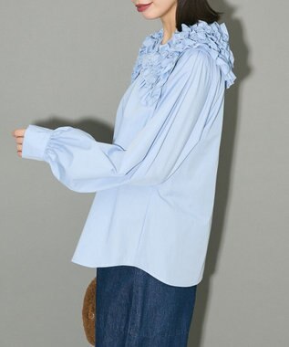 Green Parks フリルビッグカラーブラウス Sax