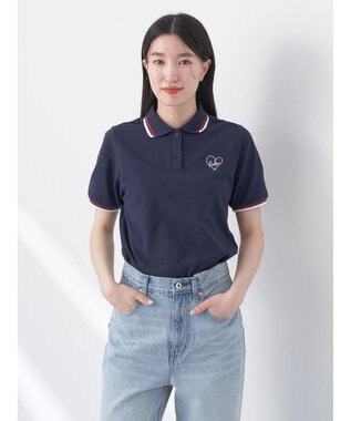 earth music&ecology ハートロゴ刺繍ポロ Navy