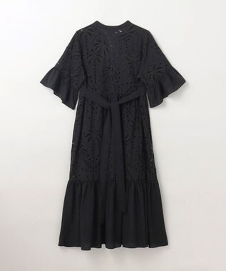 GRACE CONTINENTAL ヤシ柄カットワークワンピース ブラック
