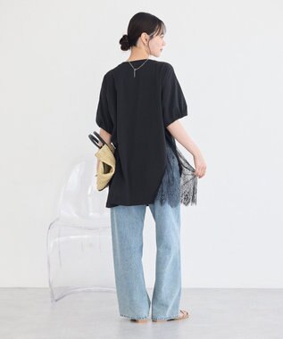 earth music&ecology アシメレースビッグTシャツ Black