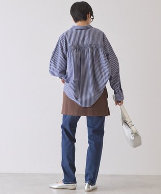 AMERICAN HOLIC 【イージーケア】バックギャザースキッパーシャツ Stripe Navy