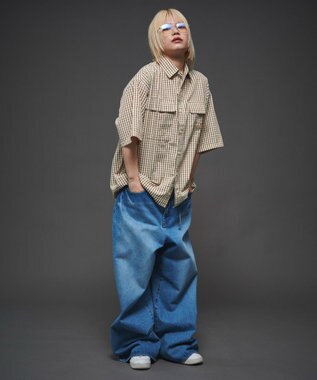 WEGO 【ユニセックス着用ITEM】ミニマムチェックロゴシャツ（SS） ベージュチェック1