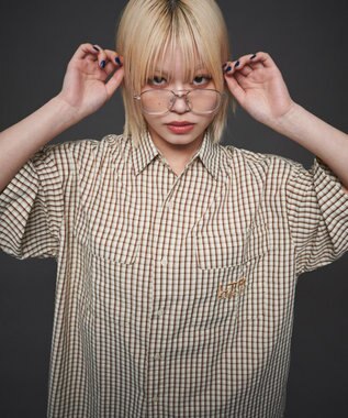 WEGO 【ユニセックス着用ITEM】ミニマムチェックロゴシャツ（SS） ベージュチェック1