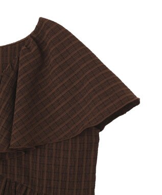 earth music&ecology チェックラッフルカラーペプラムカットブラウス Check Brown