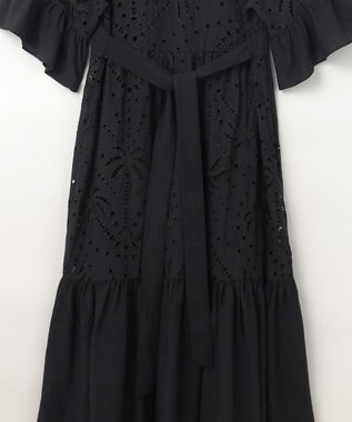GRACE CONTINENTAL ヤシ柄カットワークワンピース ブラック
