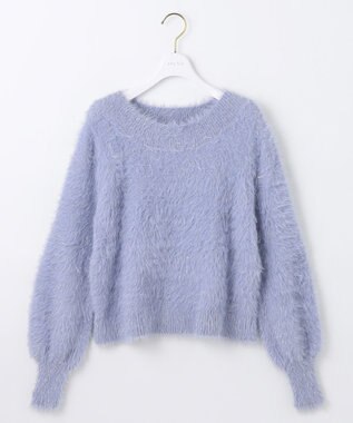 ANY SIS 【洗える】フィルムラメシャギー ニット ライトブルー