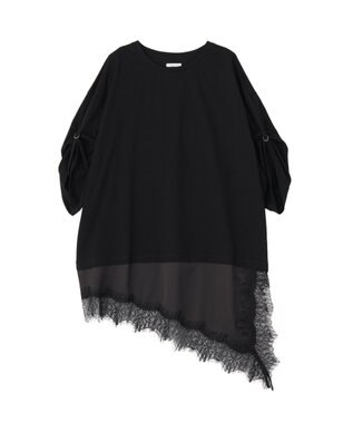 YECCA VECCA ドロストスリーブヘムレースTee Black